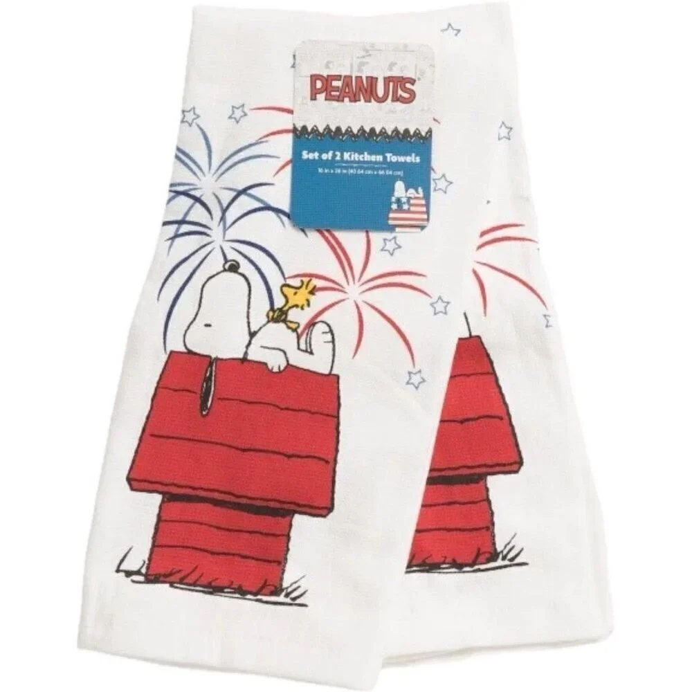 Peanuts Snoopy & Woodstock Dog House Firework Graphic Cotton Kitchen Towels-2 Pk